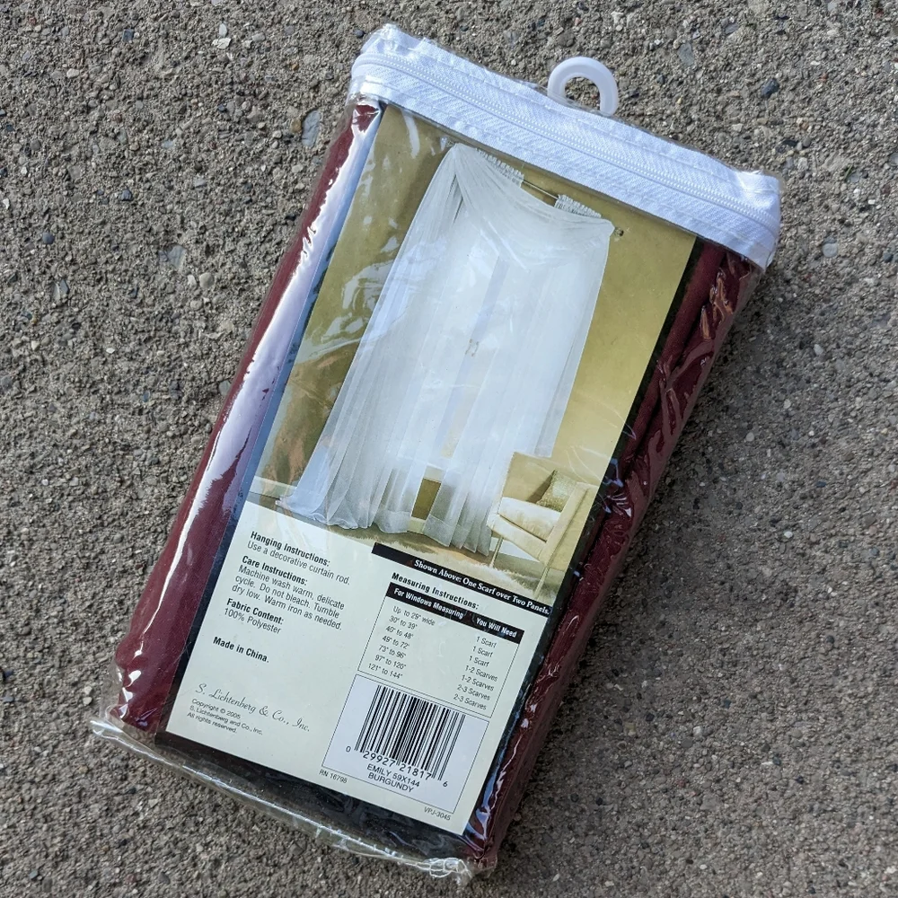 Sheer Scarf S. Lichtenberg & Co Burgundy Valance Swag Drapery Window Treatment